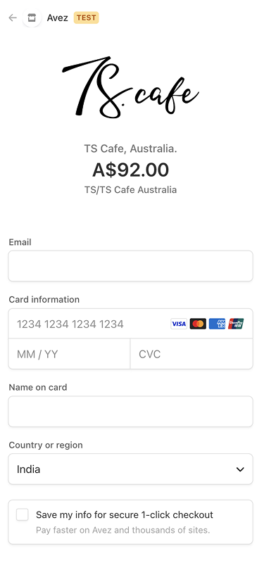 Checkout form with saved-details one-click checkout option